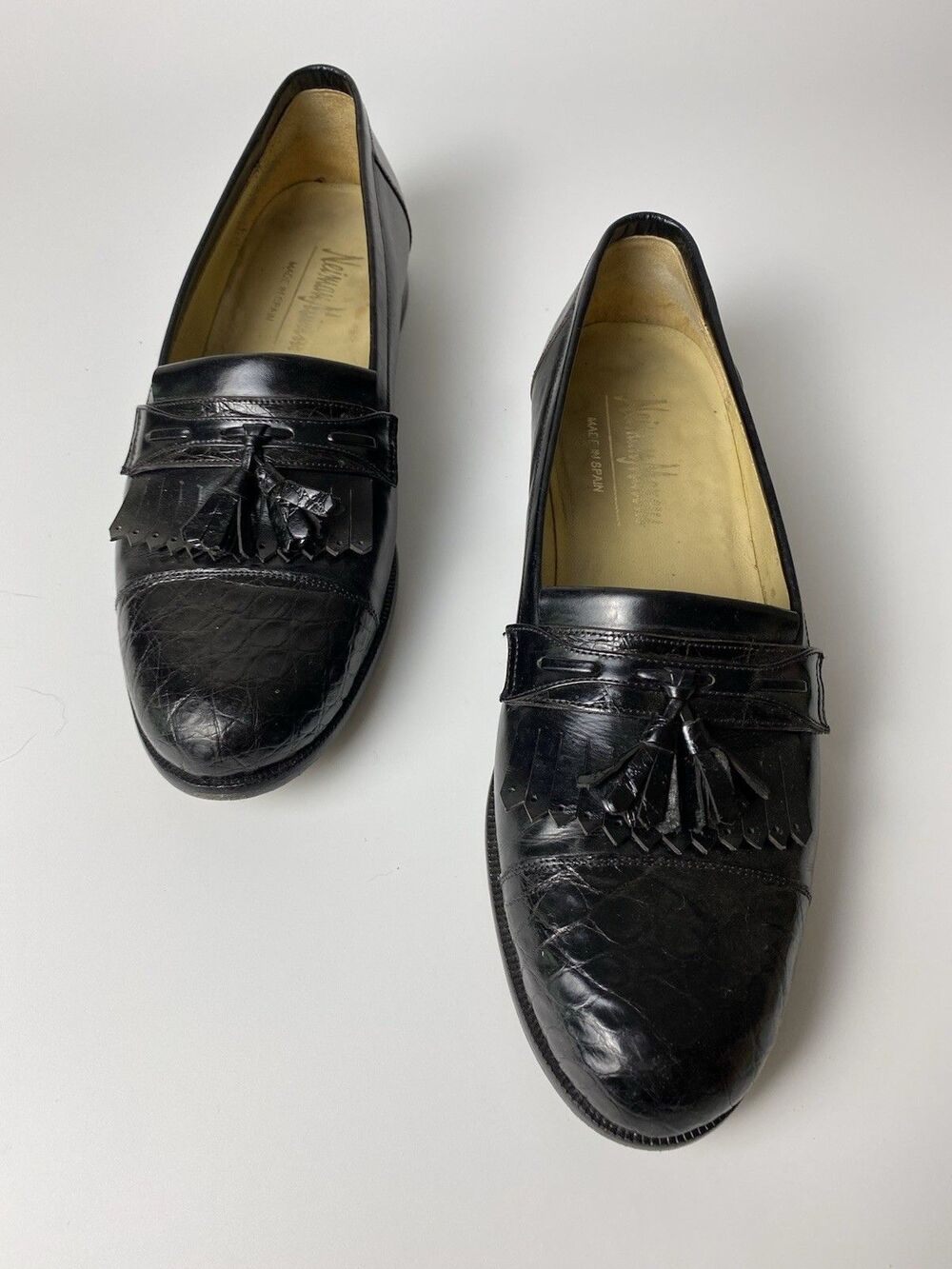 Neiman Marcus Men’s Genuine Crocodile Black Leather Tassel Slip On Shoes 8.5 M